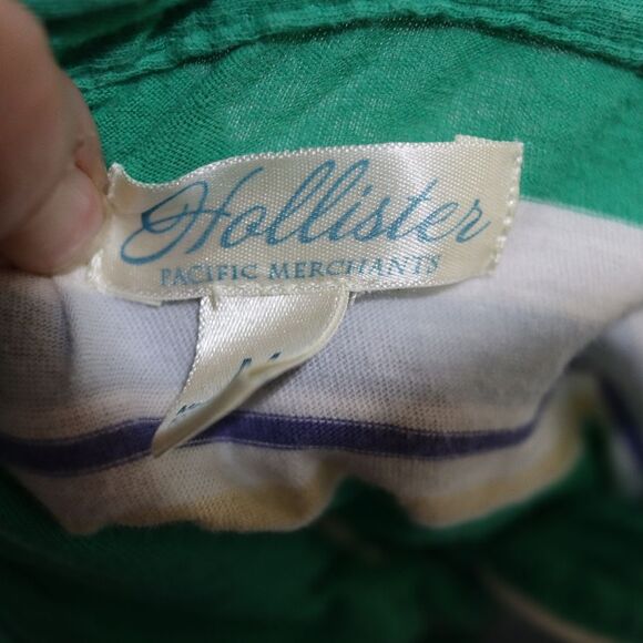 Vintage Y2K Hollister Green & White Stripe Baby Polo Shirt Medium - Picture 4 of 16